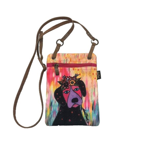 Laurel Burch Dog Print Crossbody Bag Small Canvas Purse Sun N Sand Adjustable - Picture 1 of 10